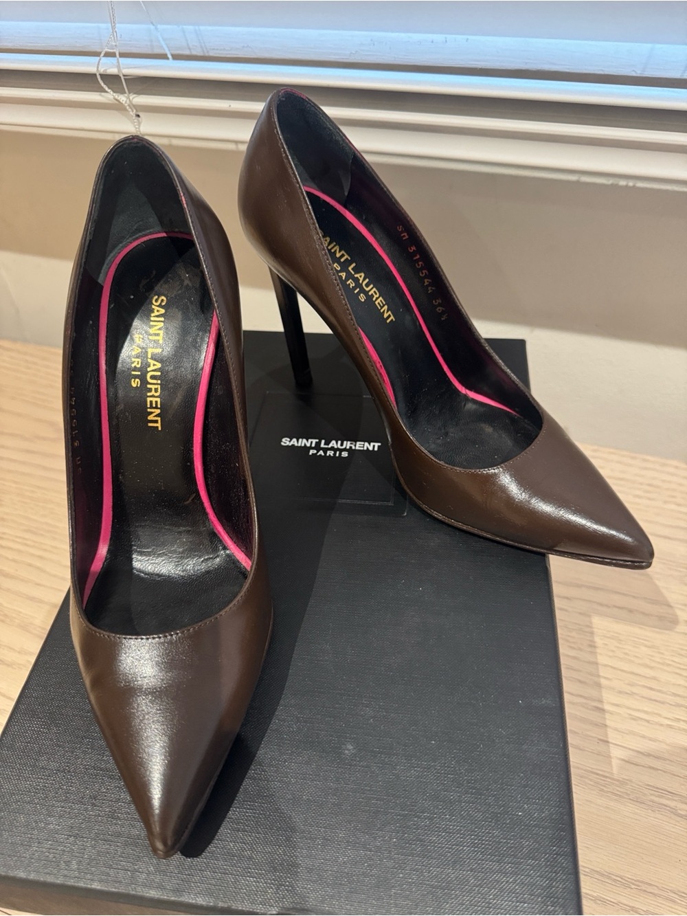 Saint Laurent Brown Leather Pointed Toe Pumps